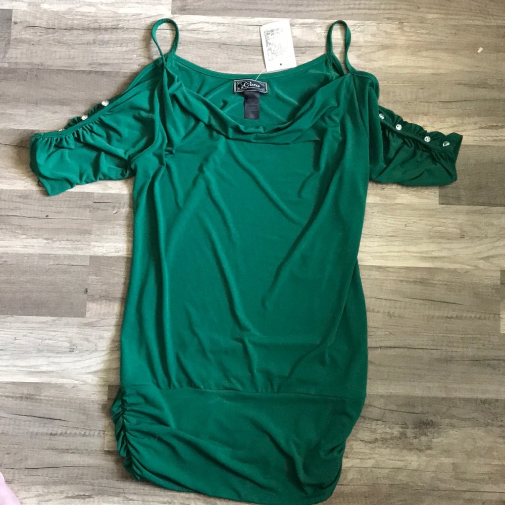 Guess Emerald Green Cold Shoulder Blouse Sz L NWT